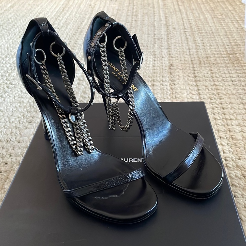 Saint Laurent Black Chain Sandals